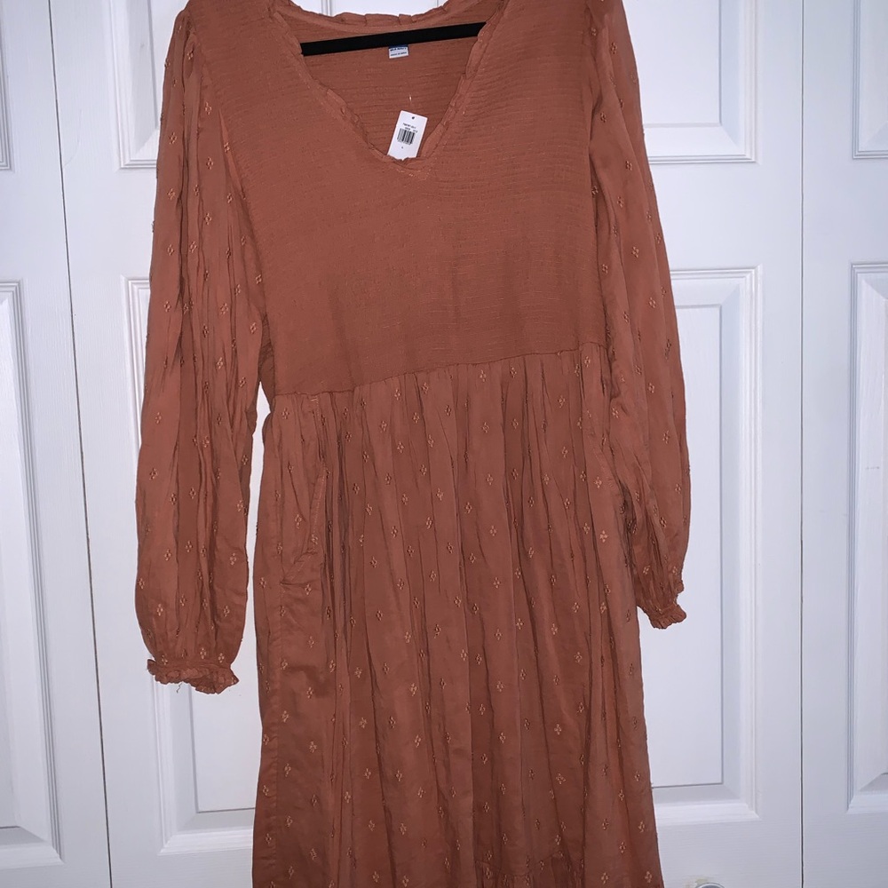 Old Navy Orange Knee-Length Sundress with Long Bishop Sleeves